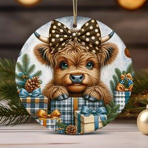 Baby Highland Cow Christmas Ornament Sublimation Designs Cute Christmas